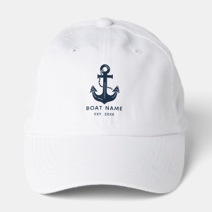 Nautical Navy Blue Boat Name Anchor Performance Cap