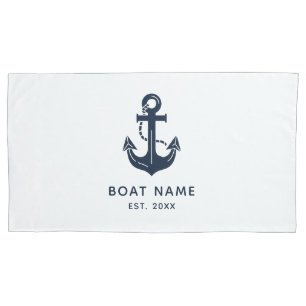 Nautical Navy Blue Boat Name Anchor Pillow Case