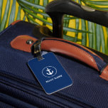 Nautical Navy Blue Boat Name Anchor Rope Luggage Tag
