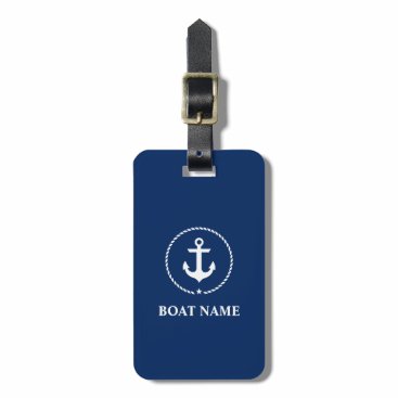 Nautical Navy Blue Boat Name Anchor Rope Luggage Tag Nautical Navy Blue Boat Name Anchor Rope Luggage Tag