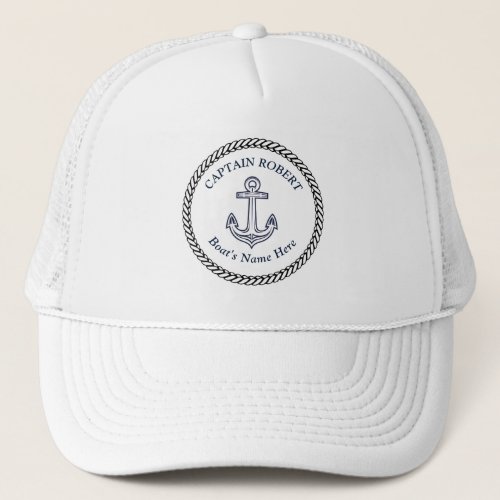 Nautical Navy Blue Boat Name Anchor Rope    Trucke Trucker Hat