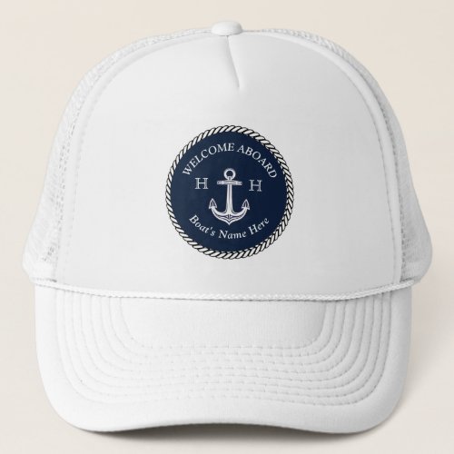 Nautical Navy Blue Boat Name Anchor Rope    Trucker Hat