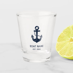 Nautical Navy Blue Boat Name Anchor Shot Glass