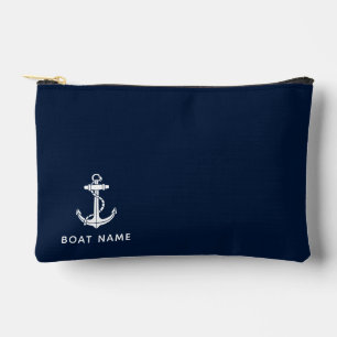 Nautical Navy Blue Boat Name Custom Cruise Swag Accessory Pouch