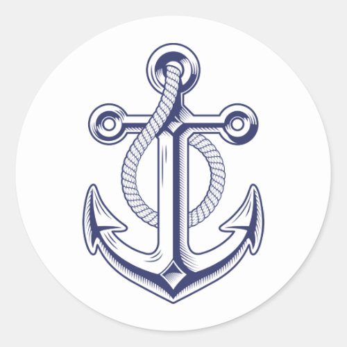 Nautical Navy Blue Boat Ocean Anchor Wedding  Classic Round Sticker