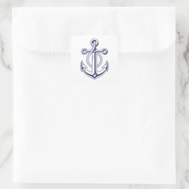 Nautical Navy Blue Boat Ocean Anchor Wedding  Square Sticker (Bag)