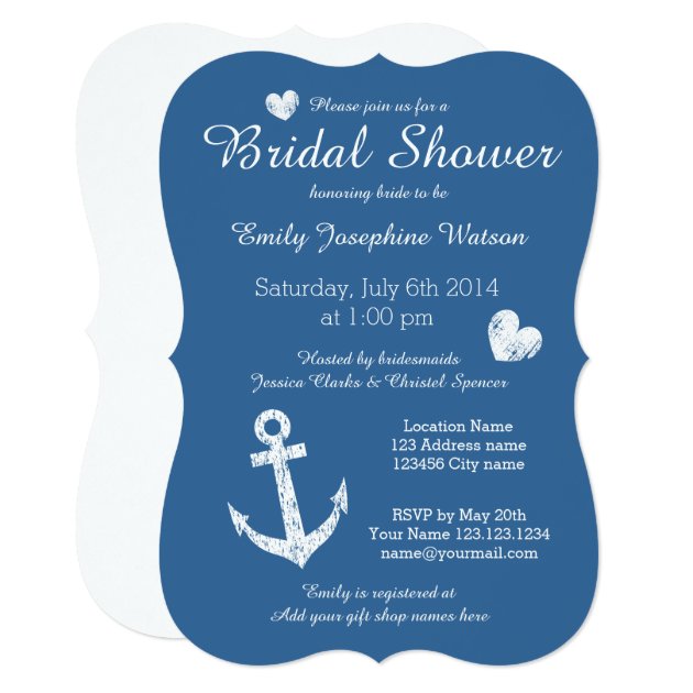 Nautical Navy Blue Bridal Shower Invitations