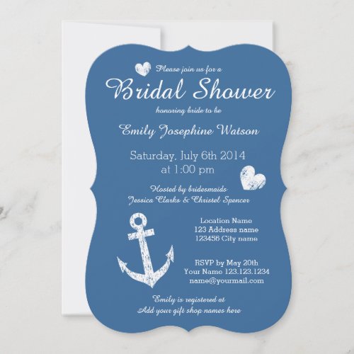 Nautical navy blue bridal shower invitations