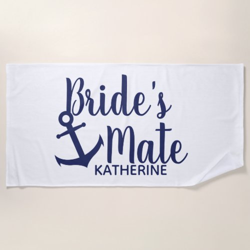 Nautical navy blue brides mate anchor bridesmaid beach towel