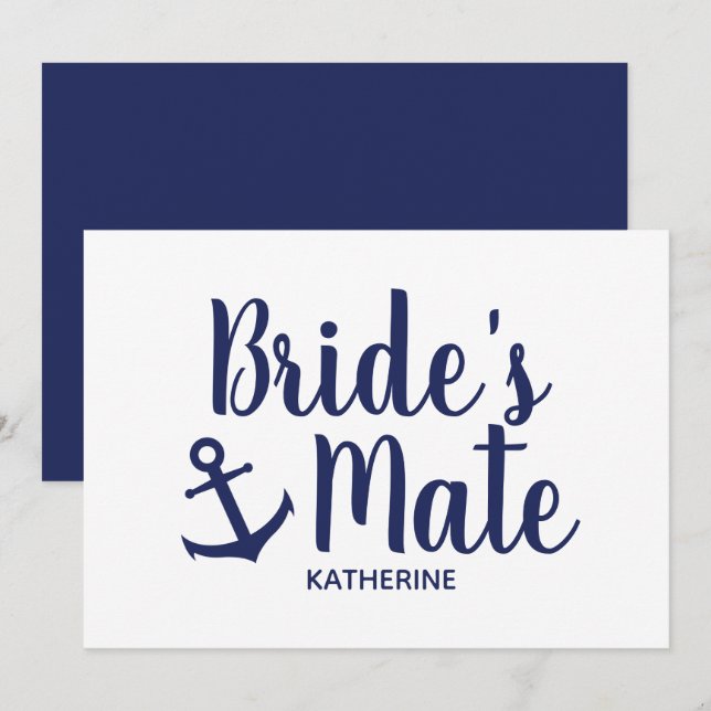 Nautical navy blue bride's mate anchor bridesmaid invitation (Front/Back)