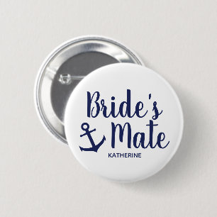 Nautical navy blue bride's mate anchor bridesmaid pinback button