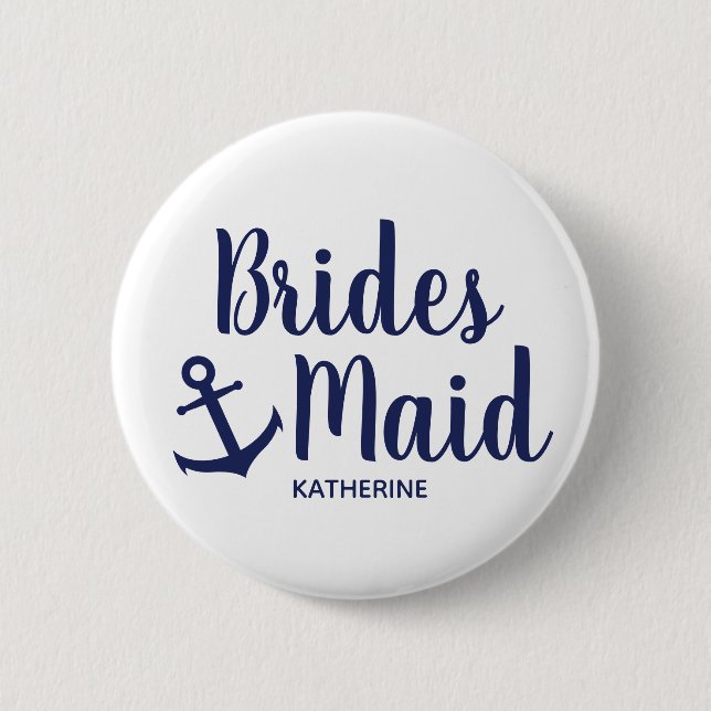 Nautical navy blue bridesmaid anchor button (Front)
