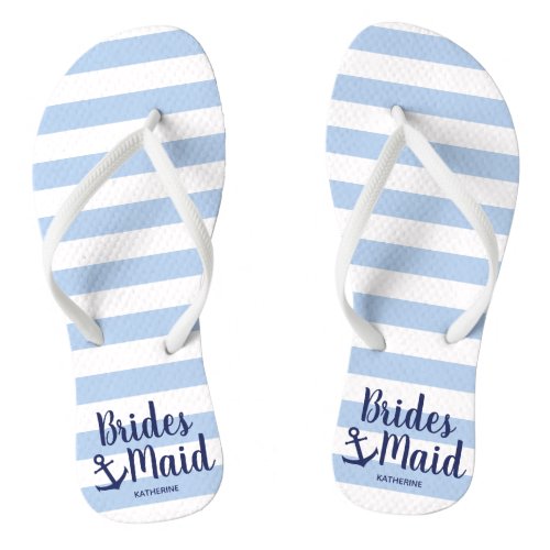 Nautical navy blue bridesmaid with anchor  stripe flip flops