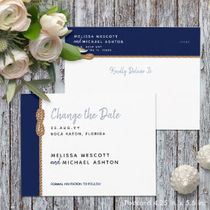 ⚓ Nautical Navy Blue Budget Change The Date Announcement Postcard