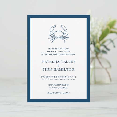 Nautical Navy Blue Crab Beach Elegant Wedding