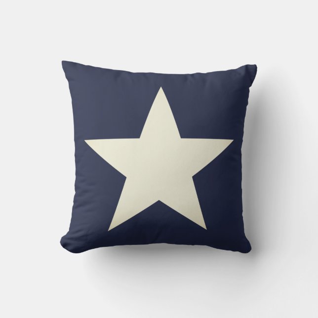 Nautical Navy Blue & Cream Star Throw Pillow (Front)