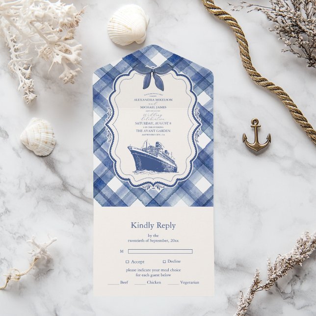 Nautical Navy Blue Cruise Wedding All In One Invitation (Creator Uploaded)