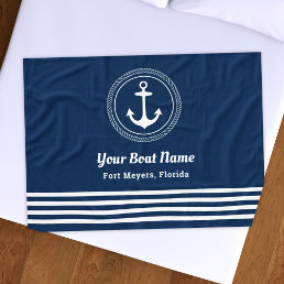 Nautical Navy Blue Custom Boat Name Anchor Fleece Blanket