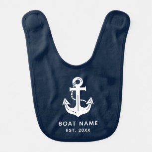 Nautical Navy Blue Custom Boat Name Baby Bib