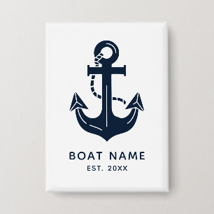 Nautical Navy Blue Custom Boat Name Button