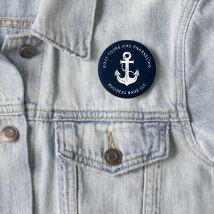 Nautical Navy Blue Custom Boat Name Button