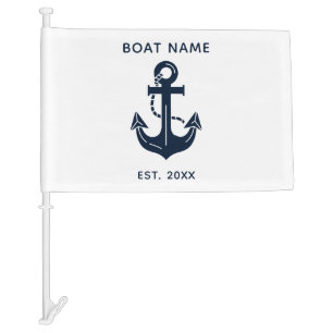 Nautical Navy Blue Custom Boat Name Car Flag
