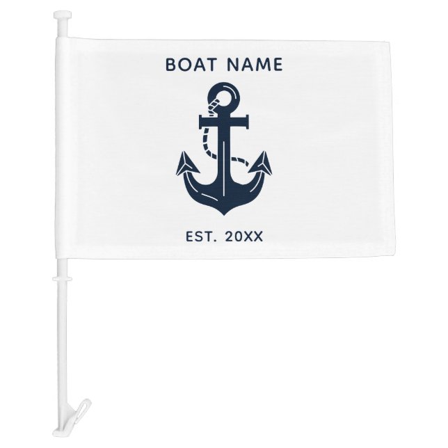 Nautical Navy Blue Custom Boat Name Car Flag (Front)