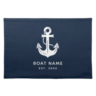 Nautical Navy Blue Custom Boat Name Cloth Placemat