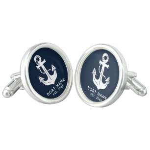 Nautical Navy Blue Custom Boat Name Cufflinks