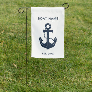 Nautical Navy Blue Custom Boat Name Garden Flag