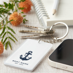 Nautical Navy Blue Custom Boat Name Keychain