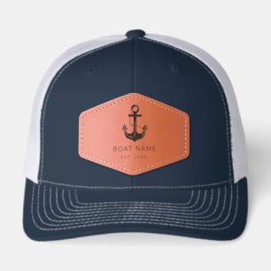 Nautical Navy Blue Custom Boat Name Leather Patch Hat