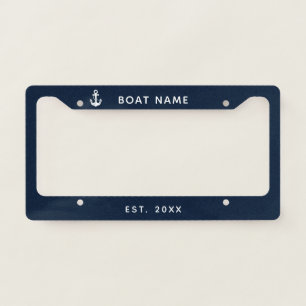 Nautical Navy Blue Custom Boat Name License Plate Frame