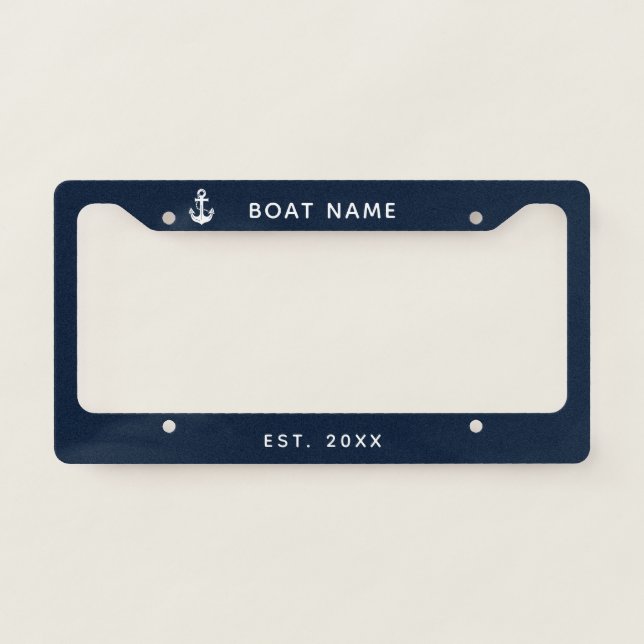 Nautical Navy Blue Custom Boat Name License Plate Frame (Front)