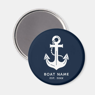 Nautical Navy Blue Custom Boat Name Magnet