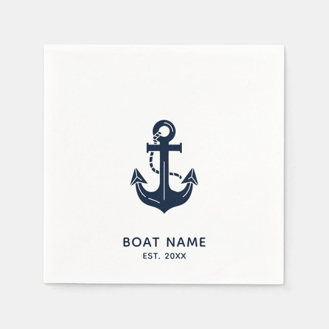 Nautical Navy Blue Custom Boat Name Napkins (Front)