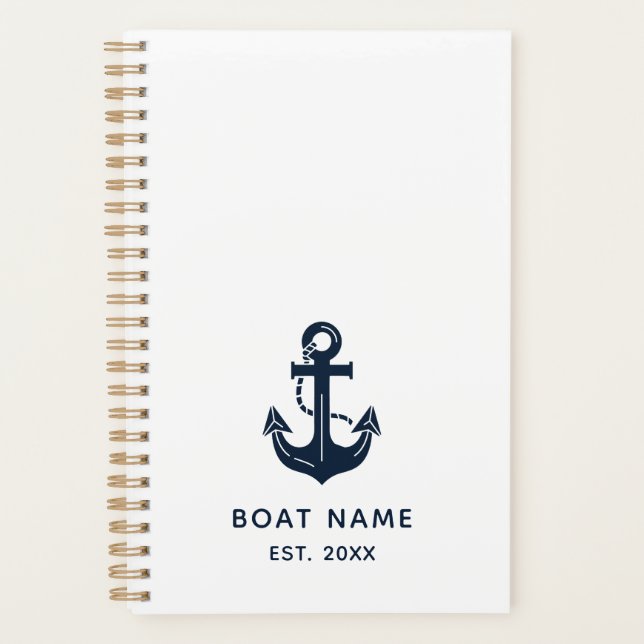 Nautical Navy Blue Custom Boat Name Planner (Front)