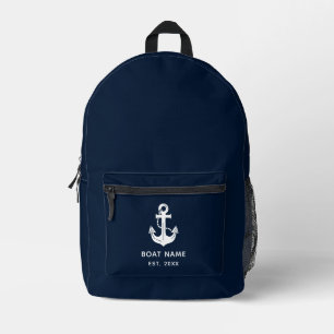 Nautical Navy Blue Custom Boat Name Printed Backpack