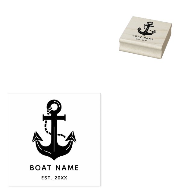 Nautical Navy Blue Custom Boat Name Rubber Stamp (Stamped)