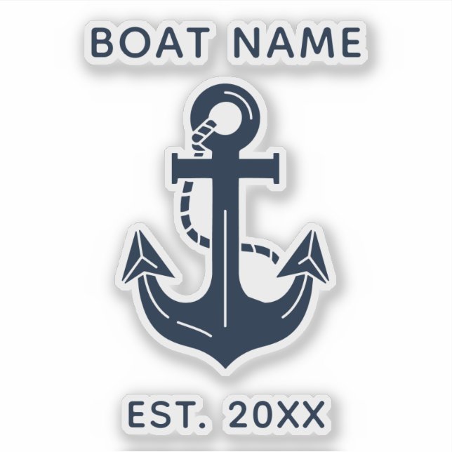 Nautical Navy Blue Custom Boat Name Sticker (Front)