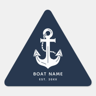 Nautical Navy Blue Custom Boat Name Triangle Sticker