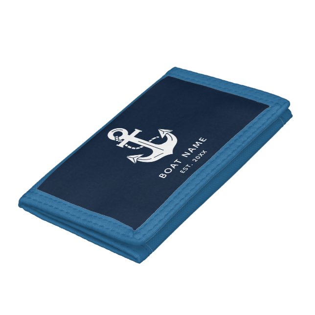 Nautical Navy Blue Custom Boat Name Trifold Wallet (Bottom)