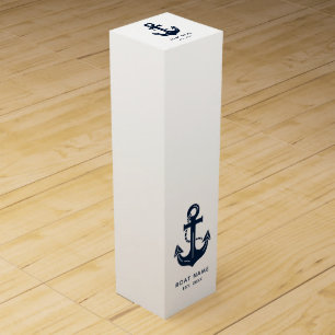 Nautical Navy Blue Custom Boat Name Wine Box