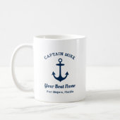 Nautical Navy Blue Custom Captain Boat Name Coffee Mug (Left)