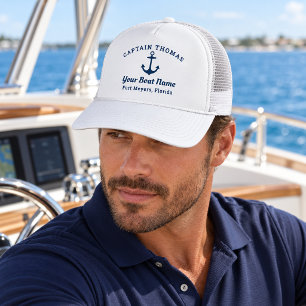 Nautical Navy Blue Custom Captain Boat Name Trucker Hat