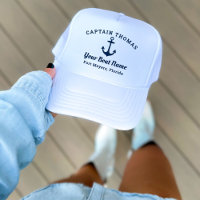 Nautical Navy Blue Custom Captain Boat Name Trucker Hat