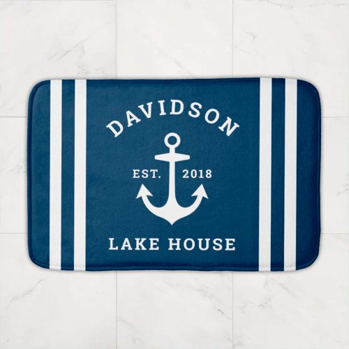 Nautical Navy Blue Custom Family Lake House Bath Mat