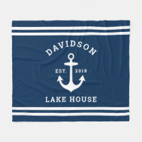 Nautical Navy Blue Custom Family Lake House Fleece Blanket