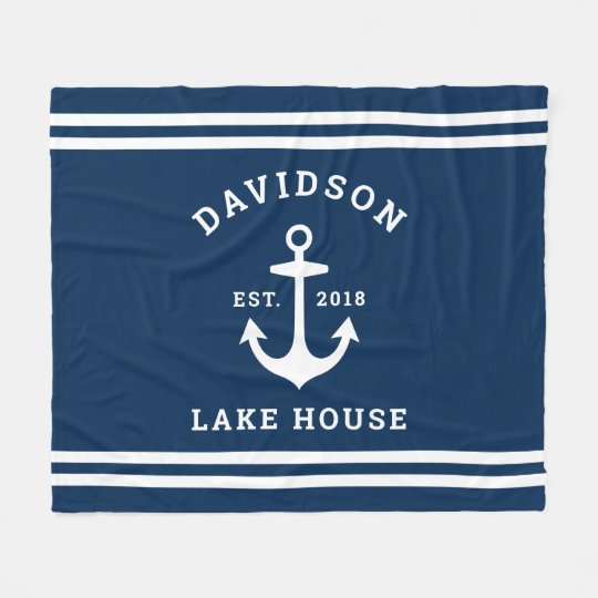 Nautical Navy Blue Custom Family Lake House Fleece Blanket | Zazzle.com