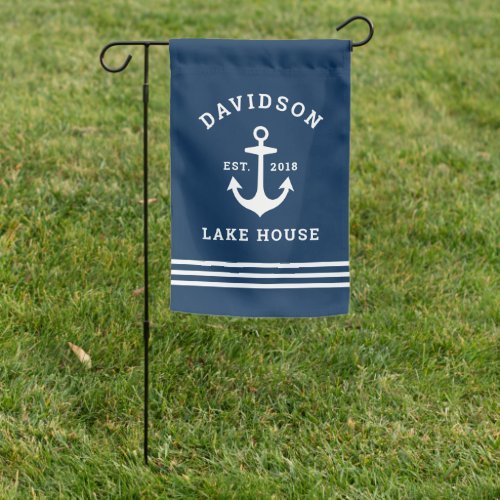 Nautical Navy Blue Custom Family Lake House Garden Flag
